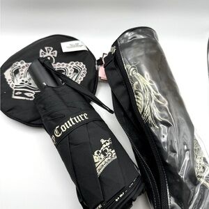 Y2K Vintage Juicy Couture Black Choose Juicy Umbrella and Rain Hat Set NWT